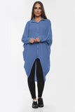 High-Low Oversized Button Long Top Shirt Dress with Hem andÂ LongÂ Sleeves For Women  - Dropwear
