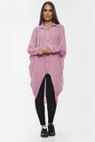 High-Low Oversized Button Long Top Shirt Dress with Hem andÂ LongÂ Sleeves For Women  - Dropwear
