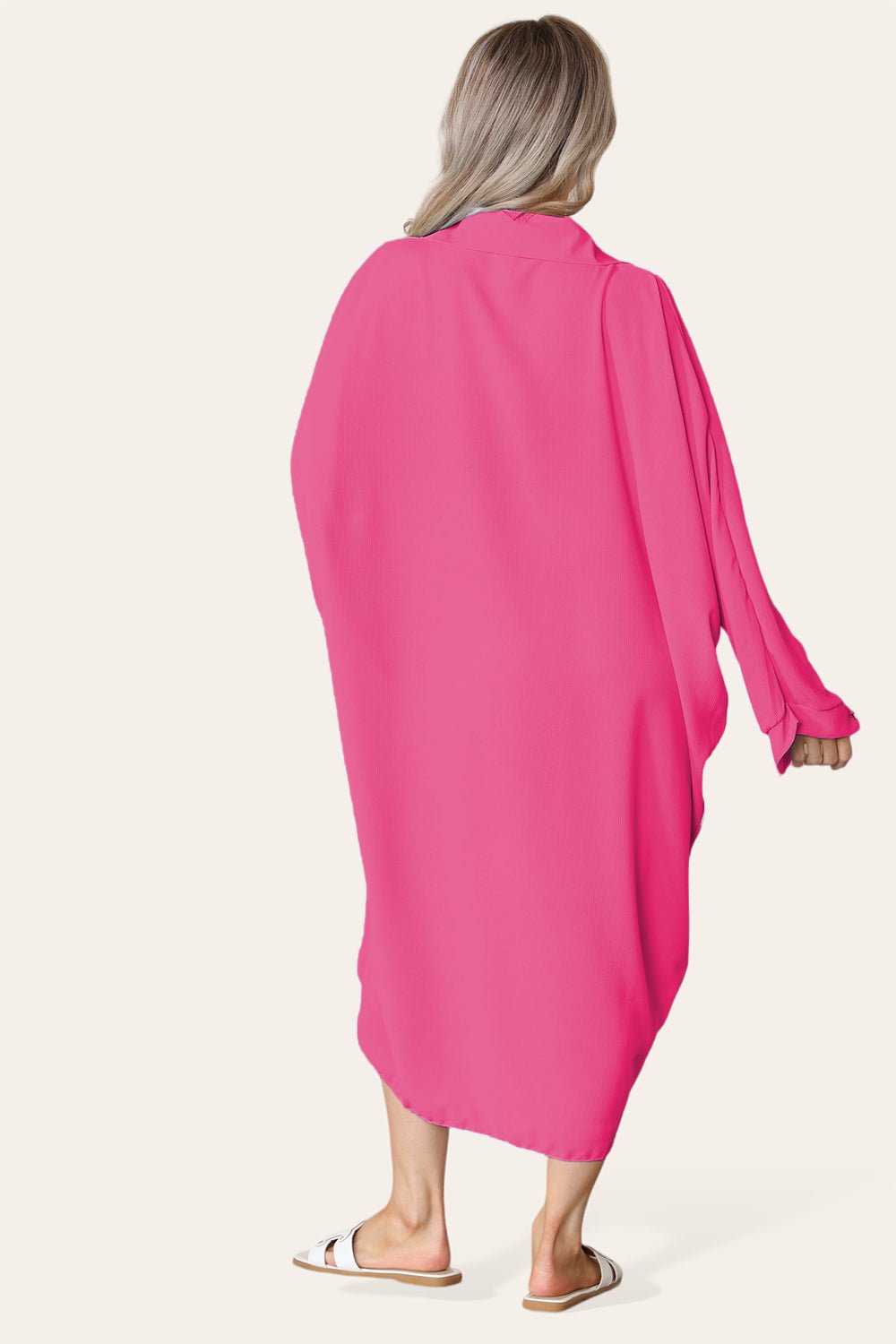 Khaki High-Low Oversized Button Long Top Shirt Dress with Hem andÂ LongÂ Sleeves For Women ONE SIZE UK FIT (14 TO 22) - Dropwear