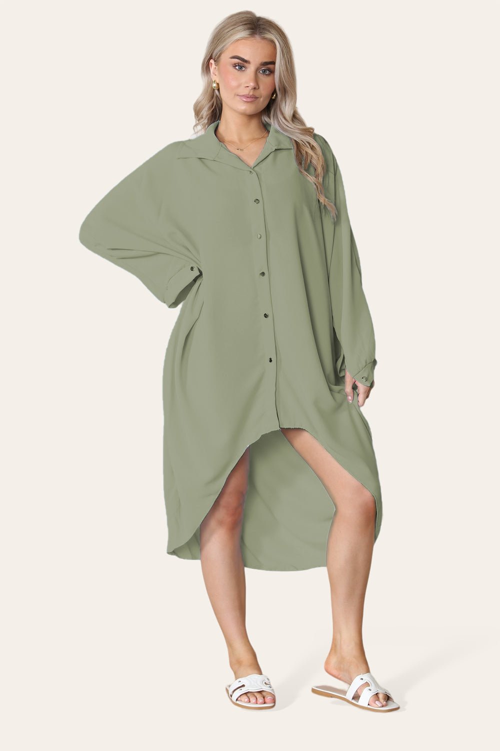 Wine High-Low Oversized Button Long Top Shirt Dress with Hem andÂ LongÂ Sleeves For Women ONE SIZE UK FIT (14 TO 22) - Dropwear