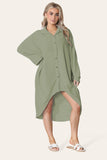 Wine High-Low Oversized Button Long Top Shirt Dress with Hem andÂ LongÂ Sleeves For Women ONE SIZE UK FIT (14 TO 22) - Dropwear