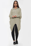 High-Low Oversized Button Long Top Shirt Dress with Hem andÂ LongÂ Sleeves For Women  - Dropwear