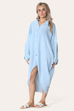 Sky Blue High-Low Oversized Button Long Top Shirt Dress with Hem andÂ LongÂ Sleeves For Women ONE SIZE UK FIT (14 TO 22) - Dropwear