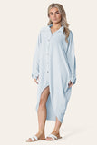 High-Low Oversized Button Long Top Shirt Dress with Hem andÂ LongÂ Sleeves For Women  - Dropwear