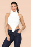 High Neck Roll Knitted Backless Front Cropped Top For Women  - Dropwear