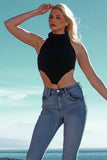 Jade Green High Neck Roll Knitted Backless Front Cropped Top For Women ONE SIZE (8-14) - Dropwear