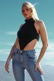 Camel High Neck Roll Knitted Backless Front Cropped Top For Women ONE SIZE (8-14) - Dropwear