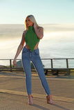 High Neck Roll Knitted Backless Front Cropped Top For Women  - Dropwear