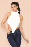 High Neck Roll Knitted Backless Front Cropped Top For Women  - Dropwear