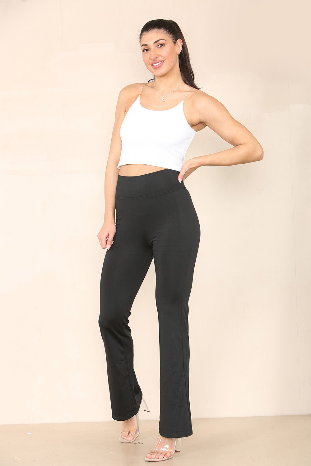 Charcoal High Waisted Wide Leg Flared Palazzo Trousers For Women M/L - Dropwear