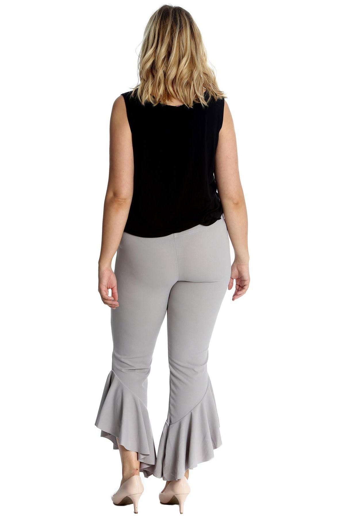 Plus Size Frill Asymmetric Hem Plain Trousers For Women  - Dropwear