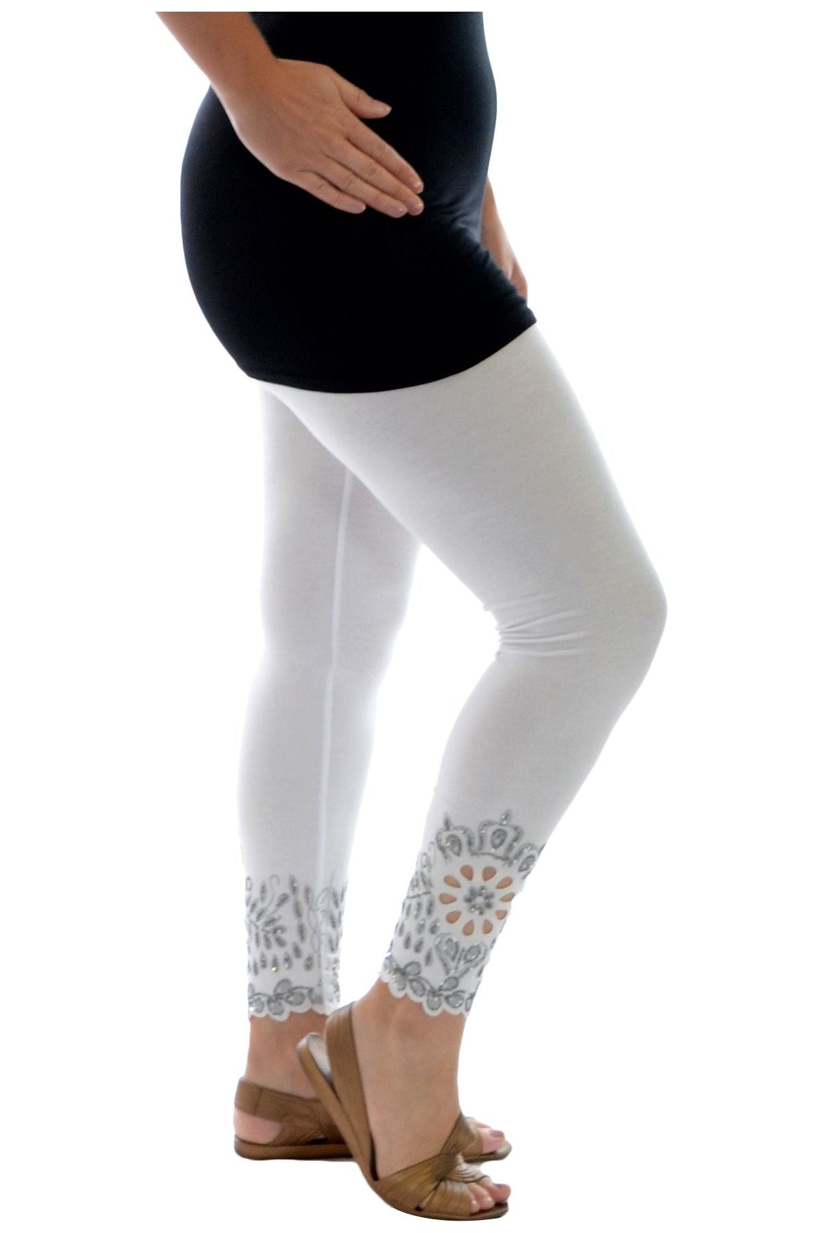 Sequin Scallop Beaded Flower Petal Leggings For Women  - Dropwear