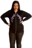 Black Purple Floral Embroidered Quilted Bomber Jacket For Women 16 - Dropwear