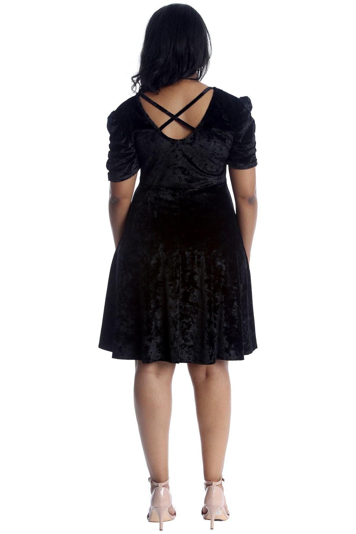 Green Plus Size Skater Style Velvet Cross Back Dress For Women 20 - Dropwear