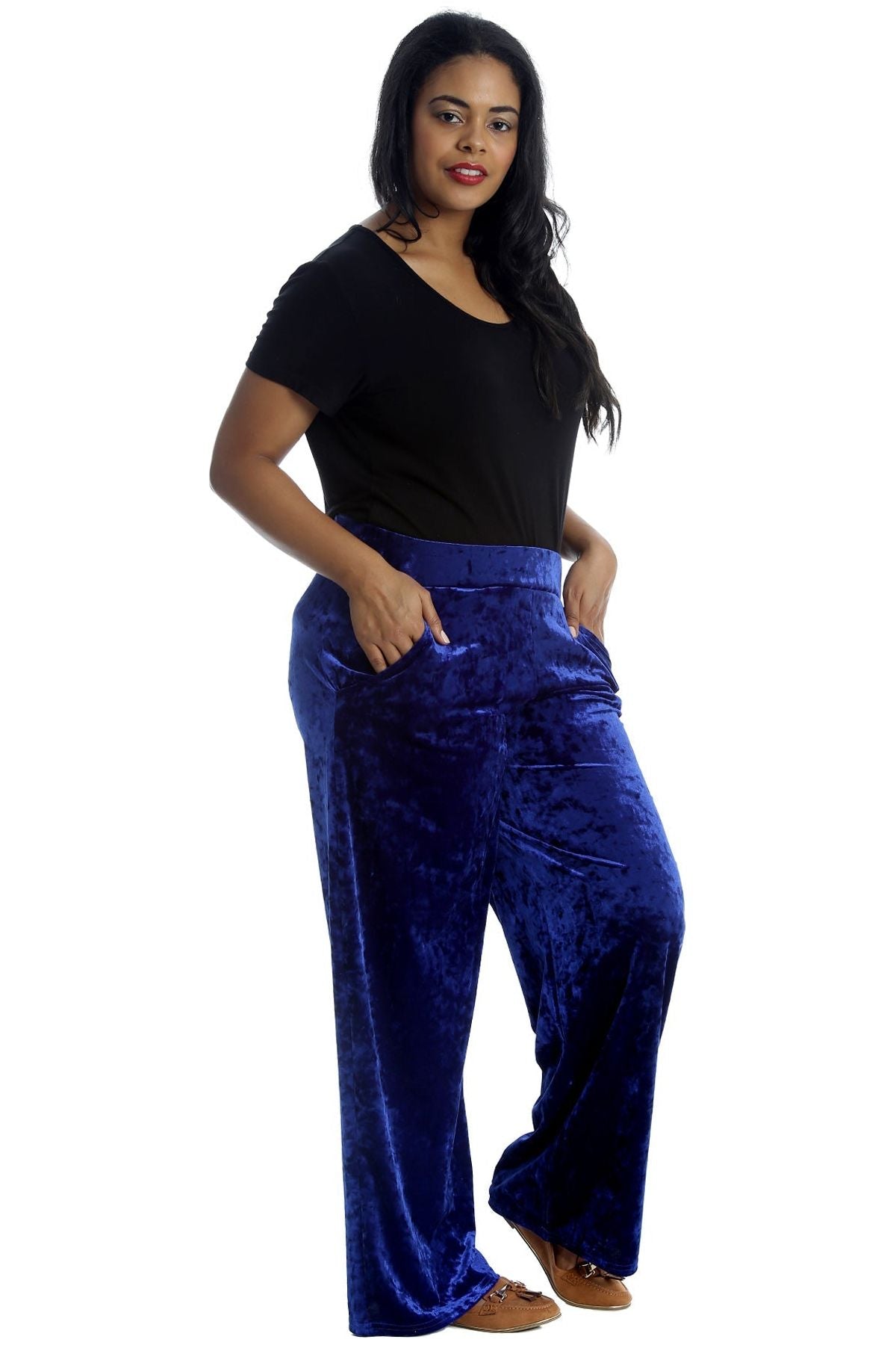 Velour Velvet Wide Flared Leg Pocket Palazzo For Women  - Dropwear