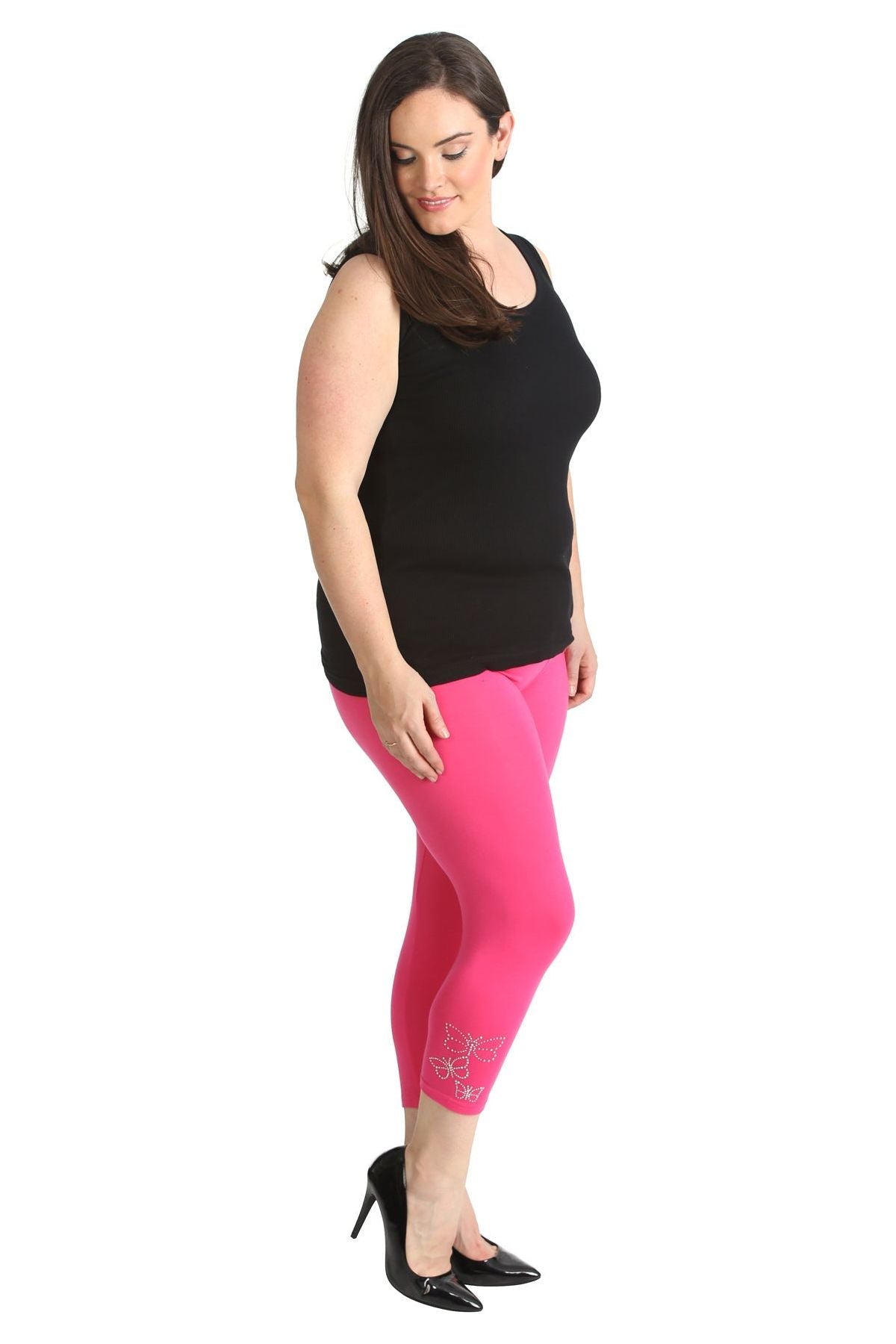 Grey Plus Size 3/4 Butterfly Sequin Leggings For Women 28-30 - Dropwear
