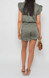 Khaki FRILL CO-ORD SHORT SET For Women 20-22 - Dropwear