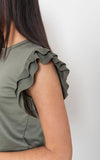 Khaki FRILL CO-ORD SHORT SET For Women 12-14 - Dropwear
