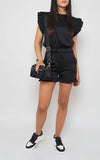 Black FRILL CO-ORD SHORT SET For Women 12-14 - Dropwear