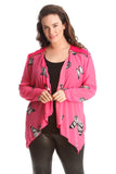 Cerise Chiffon Butterfly Print Sheer Cardigan Top For Women 18 - Dropwear