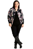 Black Floral Bomber Jacket Ladies Print Elasticated For Women 18 - Dropwear