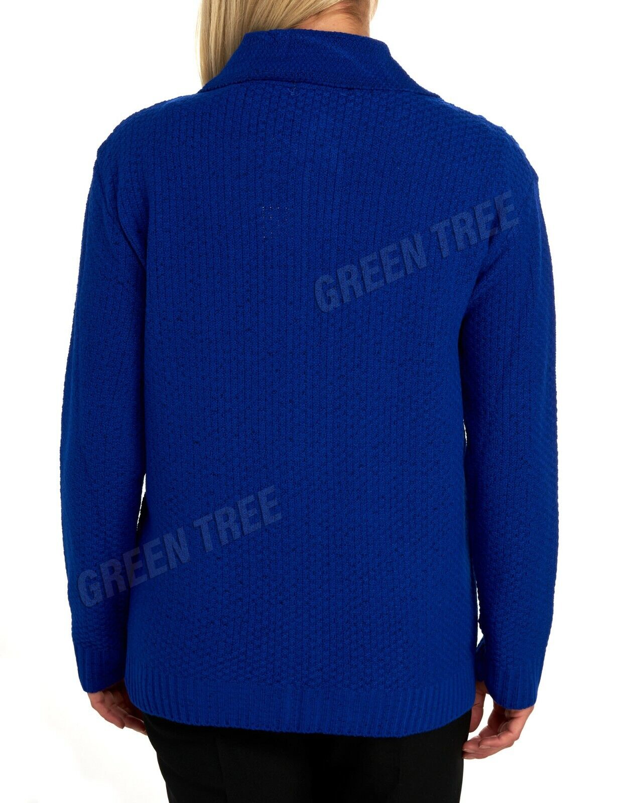 Navy Blue Knit Collar Long Sleeve Zip Cardigan For Women 8-10 - Dropwear