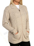 Navy Blue Knit Collar Long Sleeve Zip Cardigan For Women 12-14 - Dropwear