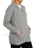 Cream Knit Collar Long Sleeve Zip Cardigan For Women 8-10 - Dropwear