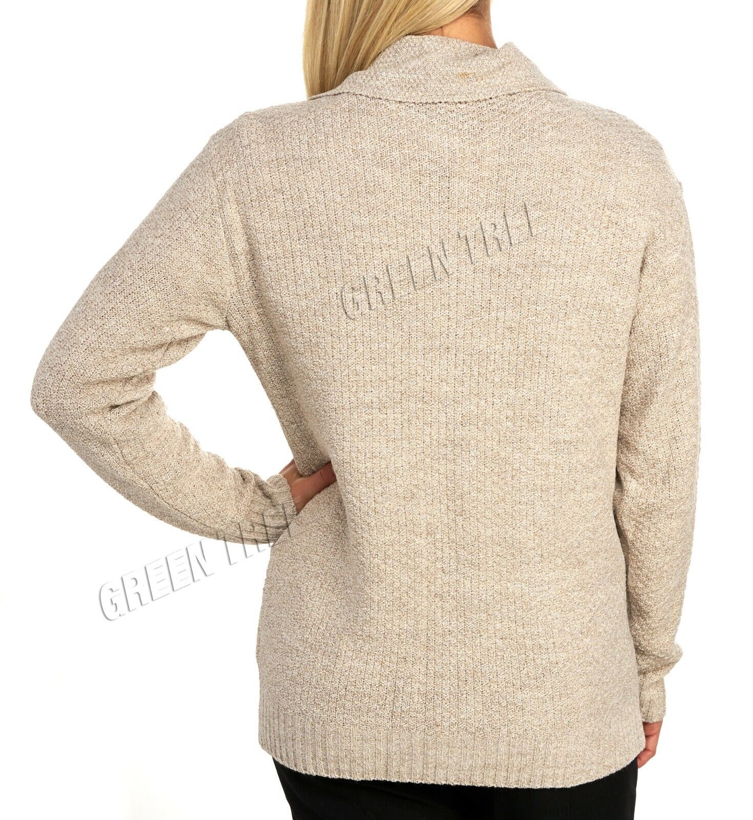 White Knit Collar Long Sleeve Zip Cardigan For Women 8-10 - Dropwear