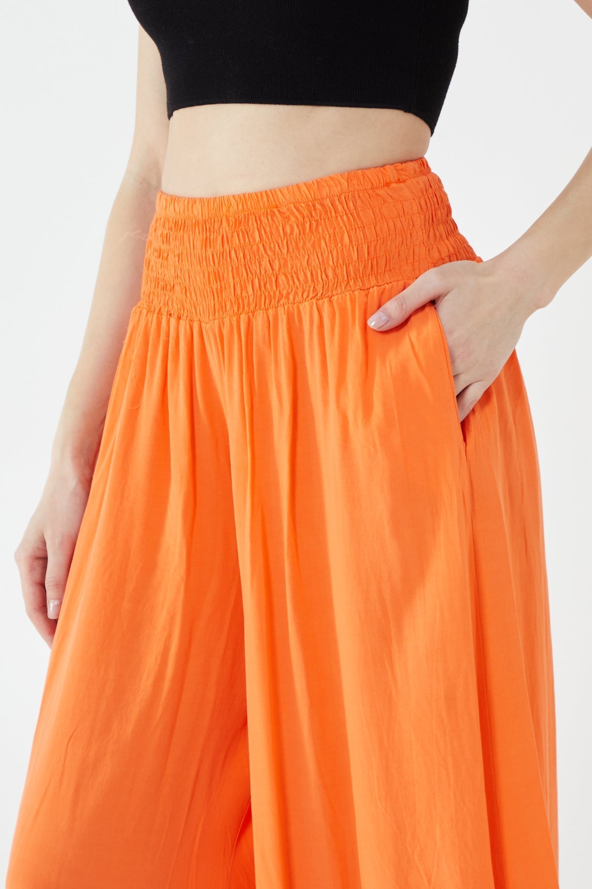 Shirred Deep Waist Band Wide Culottes For Women  - Dropwear