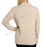 White Knit Collar Long Sleeve Zip Cardigan For Women 8-10 - Dropwear