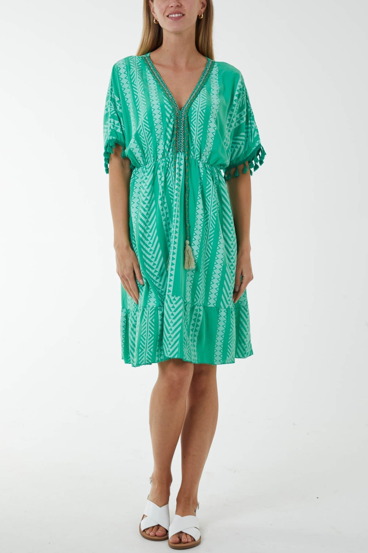 Aztec Print Mini Dress with Tassels For Women  - Dropwear