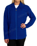 Light Grey Knit Collar Long Sleeve Zip Cardigan For Women 12-14 - Dropwear