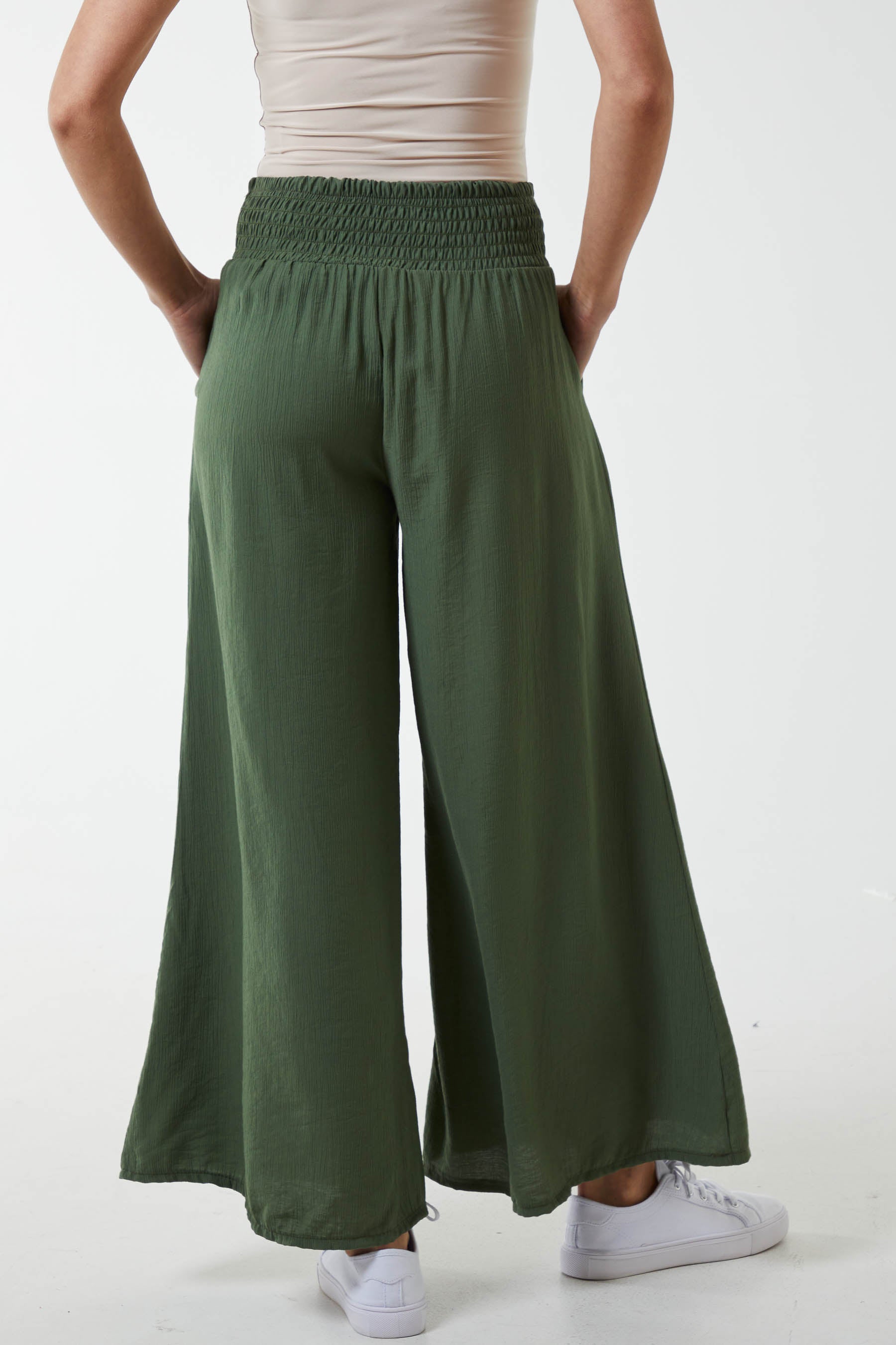 Crinkle Shirred Waist Trousers For Women  - Dropwear