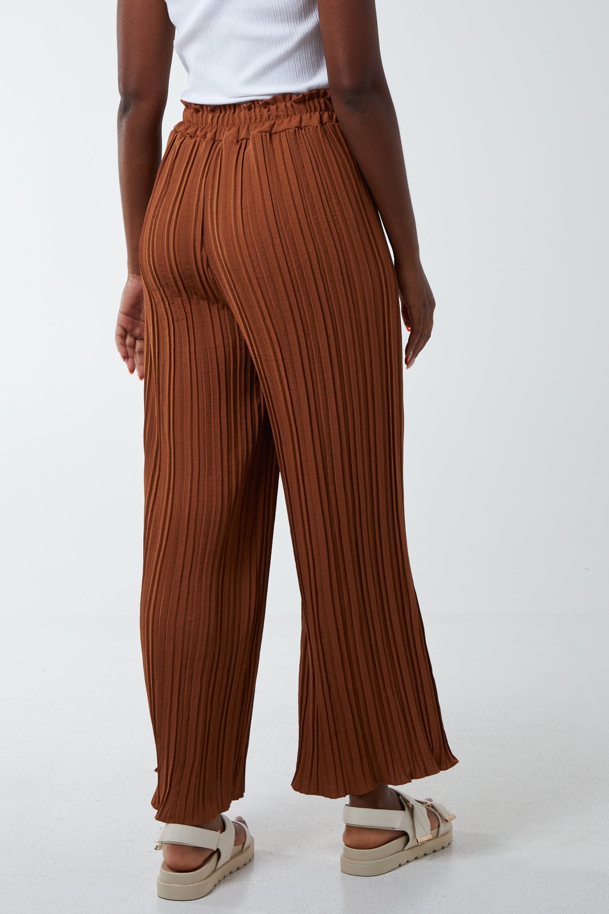 Wide Leg Plisse Drawstring Trousers For Women  - Dropwear