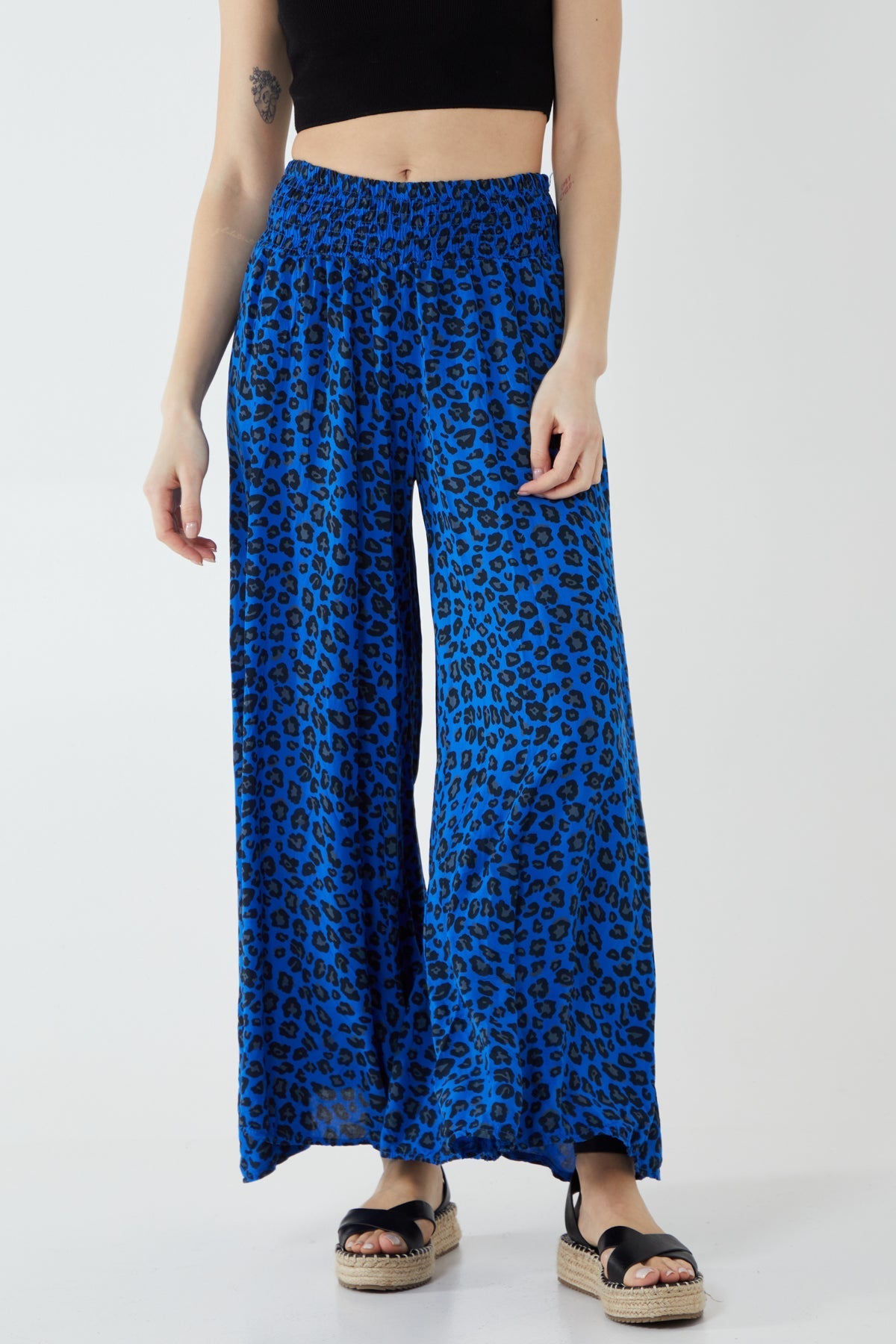 Leopard Print Ruched Waist Wide Leg Trousers For Women  - Dropwear
