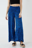 Leopard Print Ruched Waist Wide Leg Trousers For Women  - Dropwear