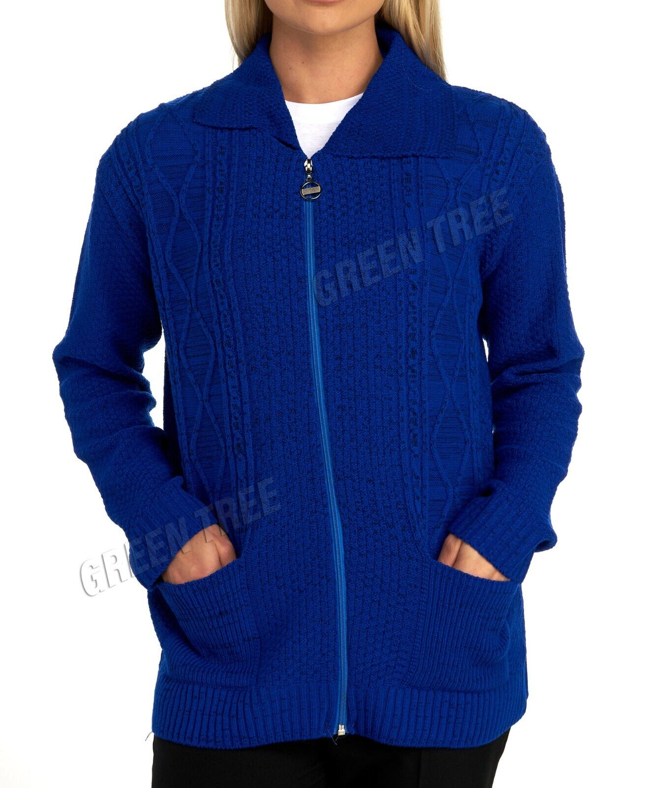 Knit Collar Long Sleeve Zip Cardigan For Women  - Dropwear