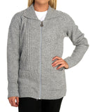 Knit Collar Long Sleeve Zip Cardigan For Women  - Dropwear