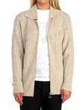 Knit Collar Long Sleeve Zip Cardigan For Women  - Dropwear