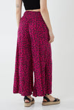 Leopard Print Ruched Waist Wide Leg Trousers For Women  - Dropwear