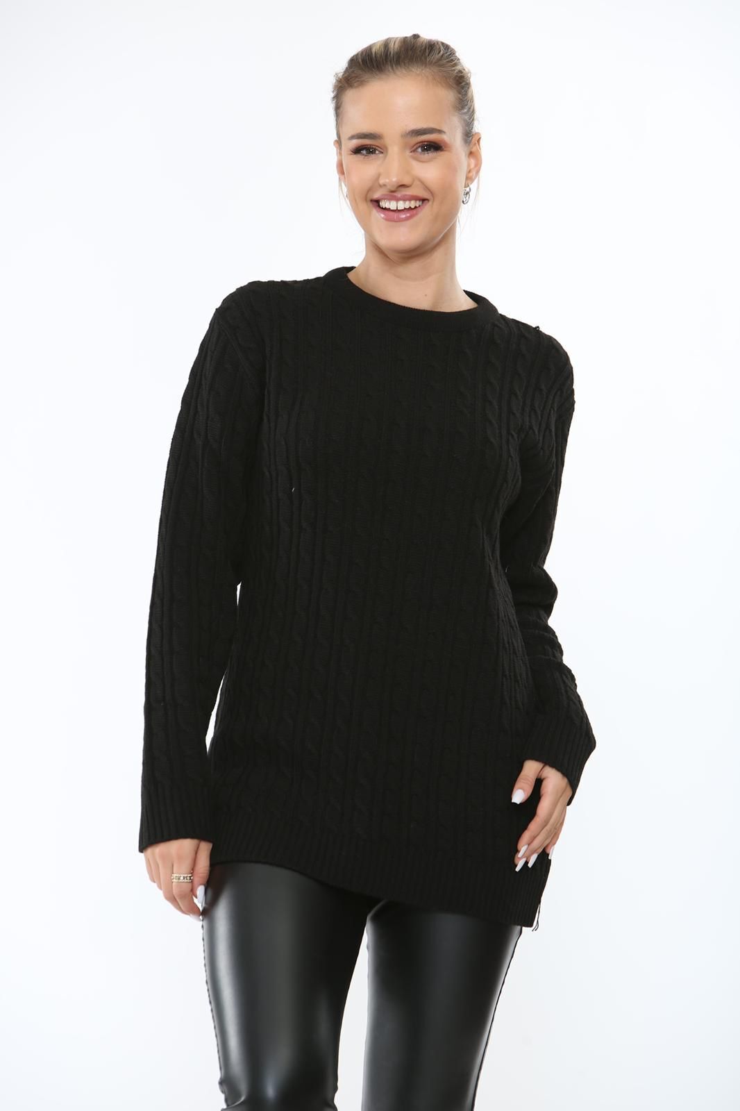 Black Cable Knit Top Jumper Sweater For Women 8-10 - Dropwear