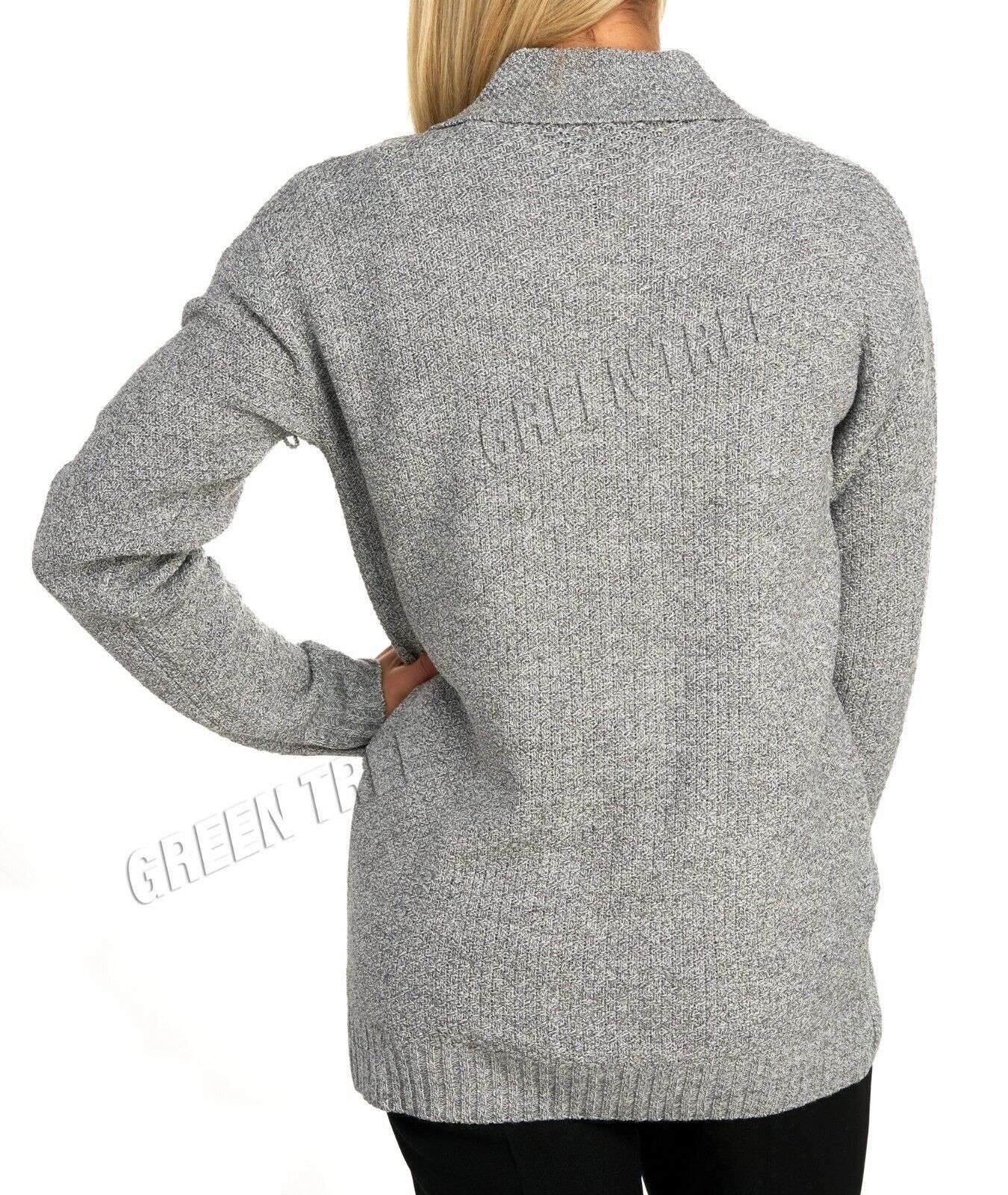 Royal Blue Knit Collar Long Sleeve Zip Cardigan For Women 8-10 - Dropwear