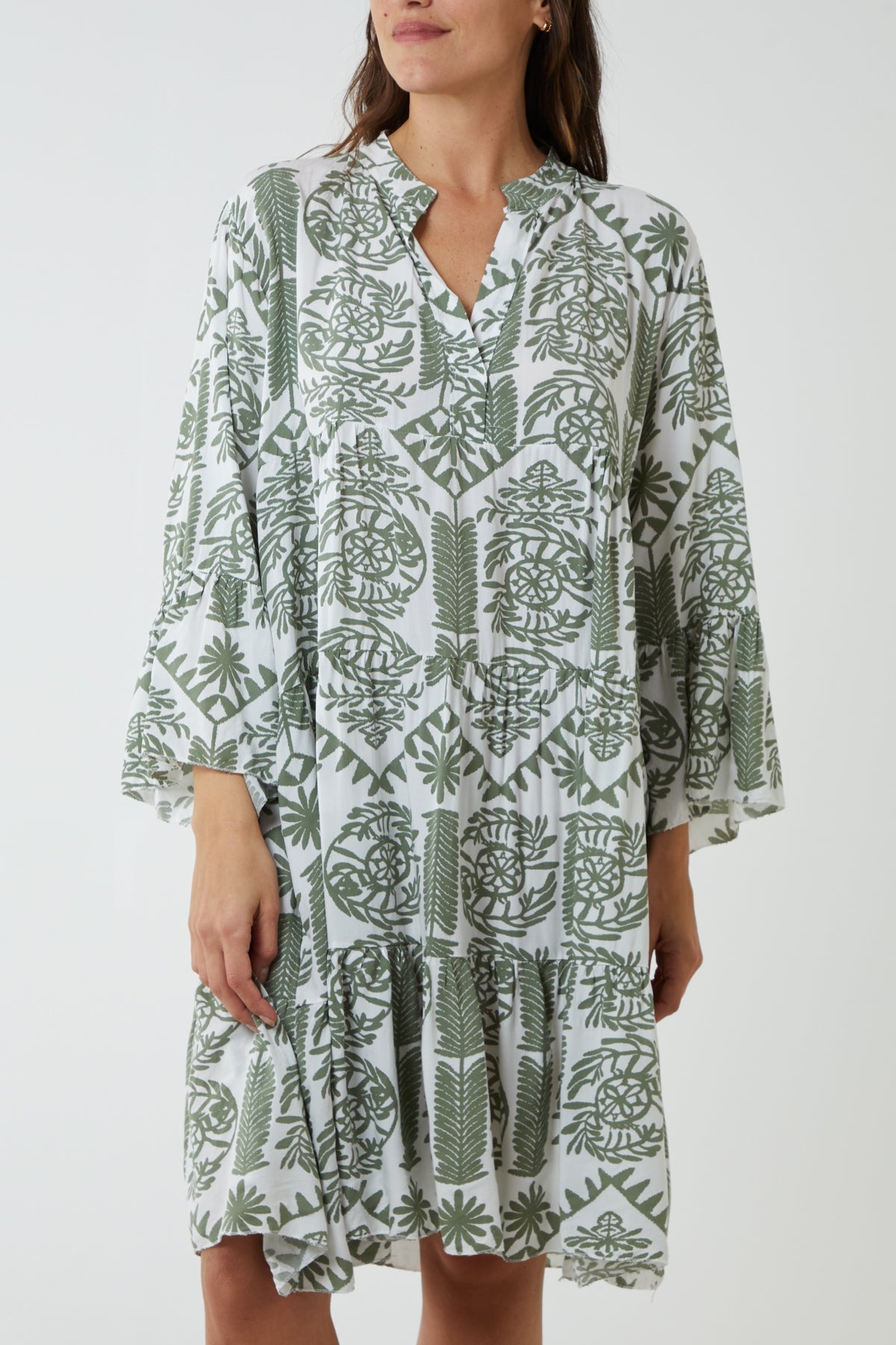 Tiered Baroque Floral Smock Print Dress For Women  - Dropwear