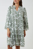 Tiered Baroque Floral Smock Print Dress For Women  - Dropwear