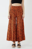 Leopard Print Ruched Waist Wide Leg Trousers For Women  - Dropwear