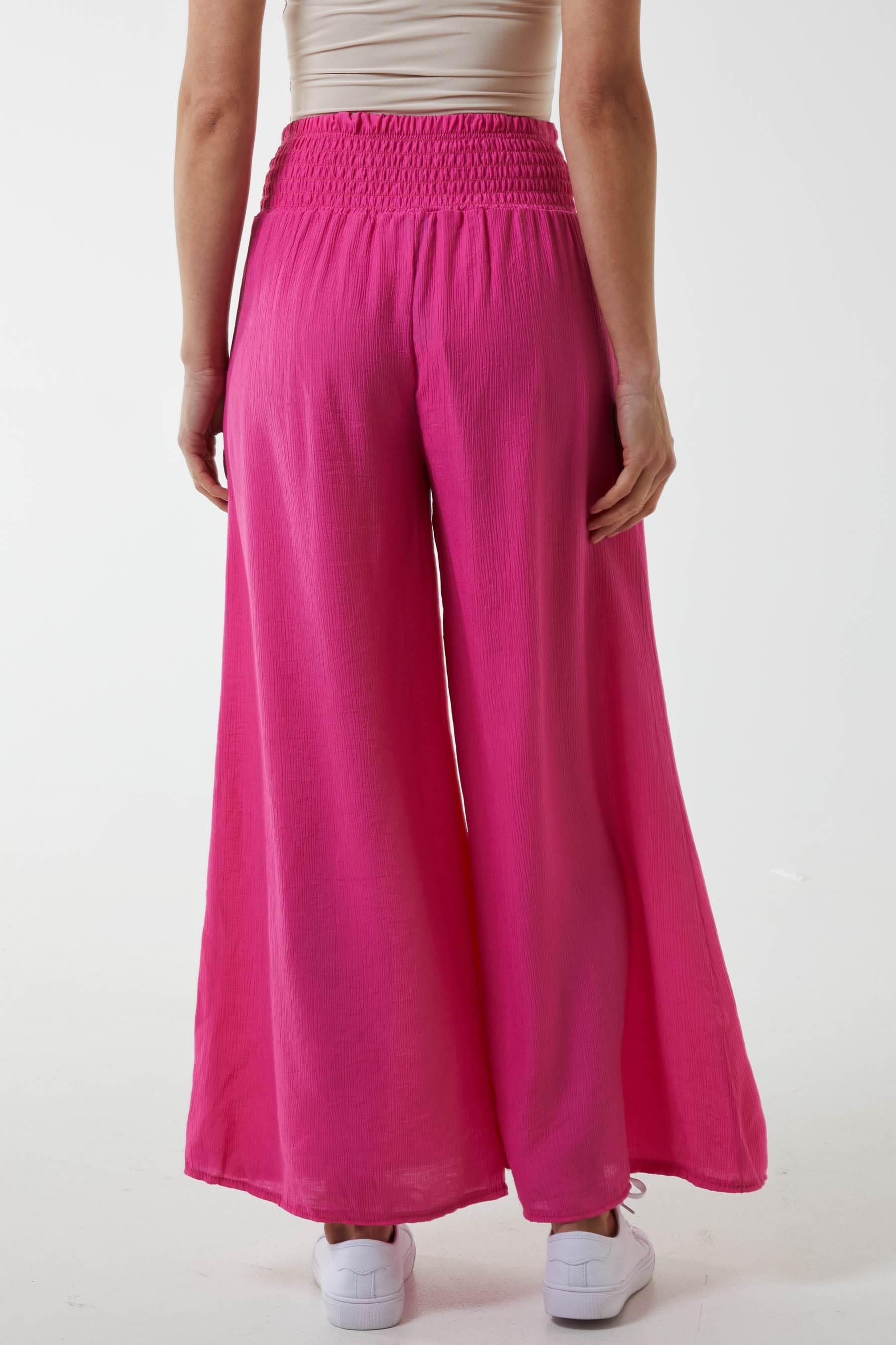 Khaki Crinkle Shirred Waist Trousers For Women ONE SIZE - Dropwear