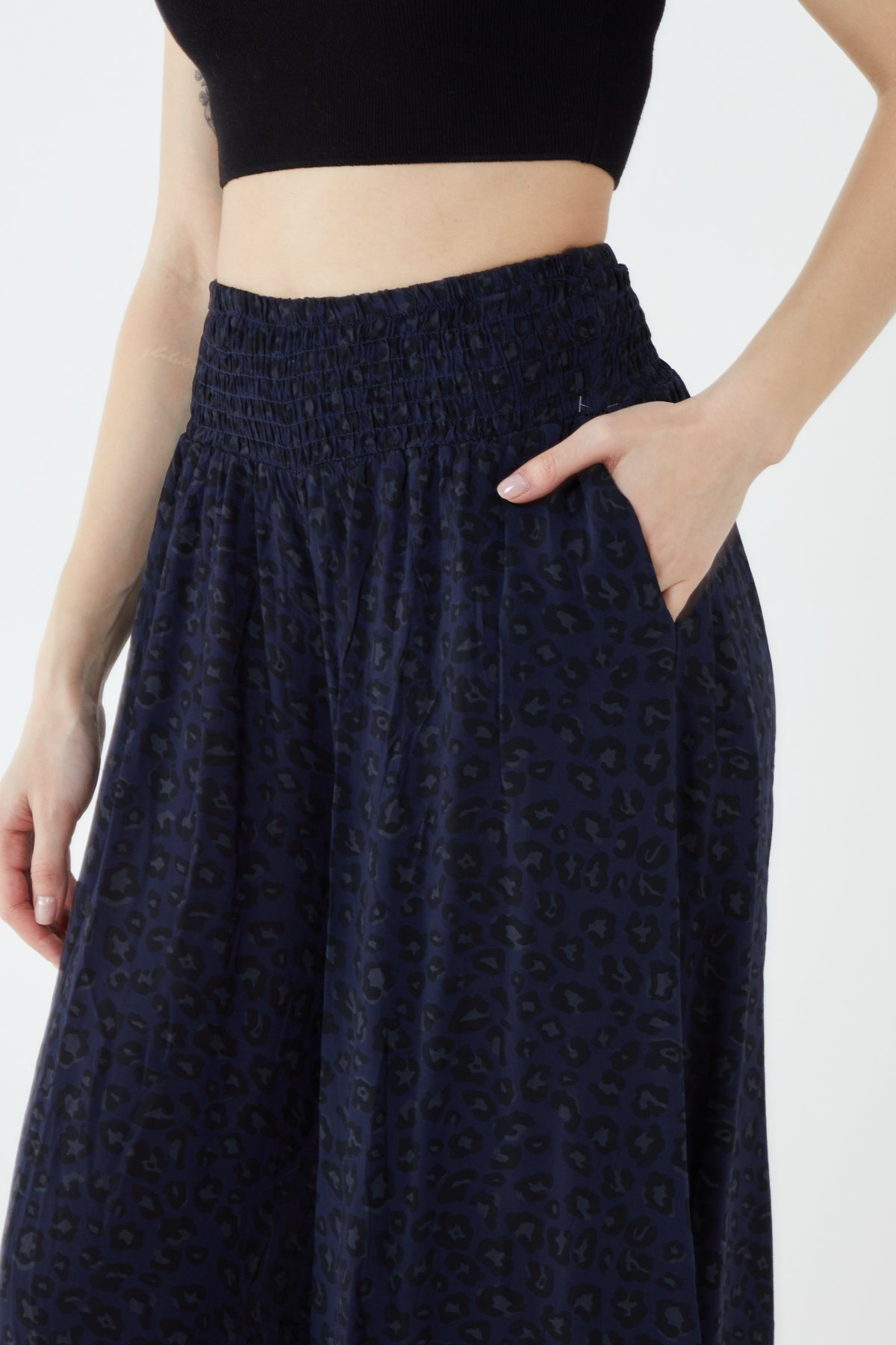 Leopard Print Ruched Waist Wide Leg Trousers For Women  - Dropwear