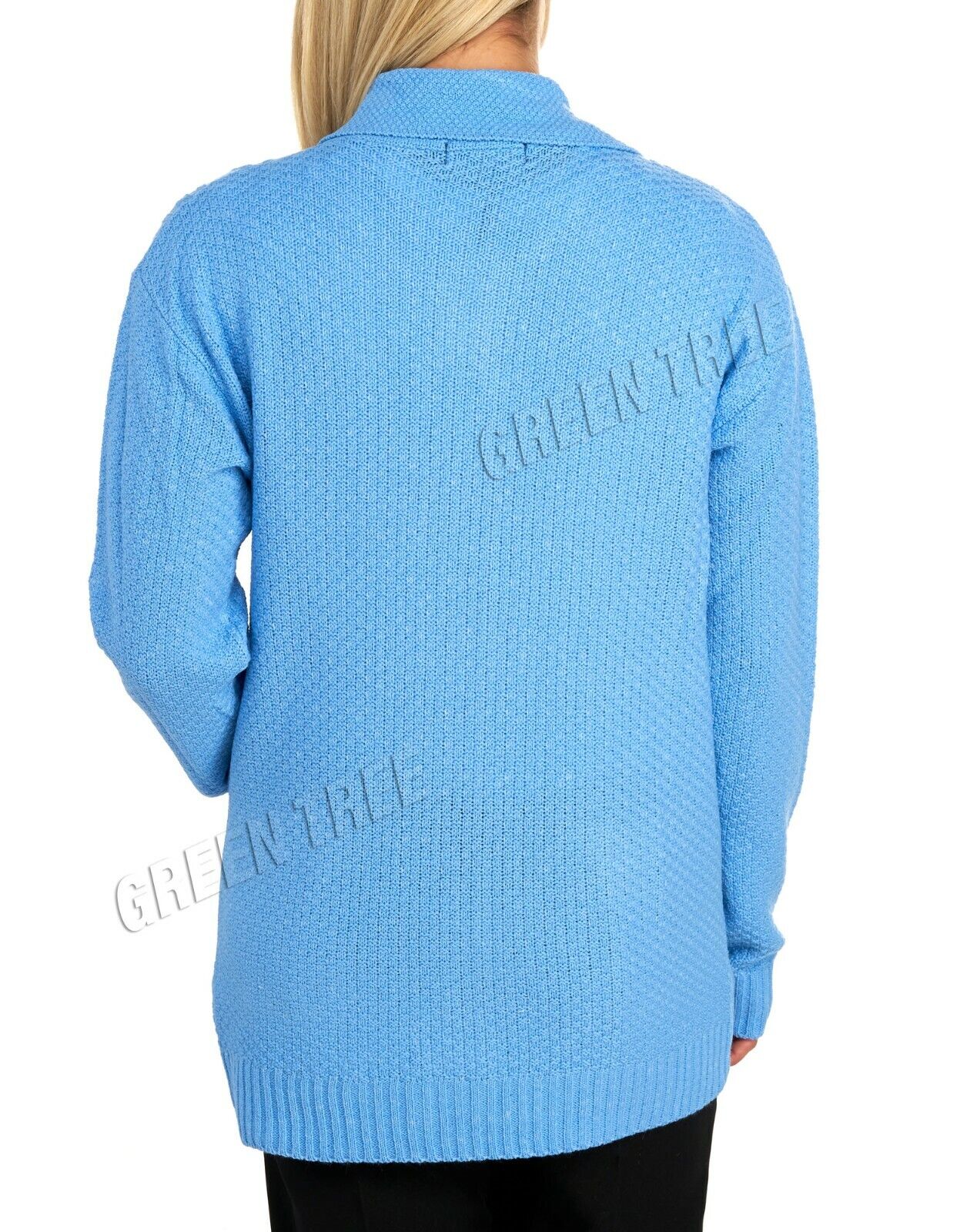 Royal Blue Knit Collar Long Sleeve Zip Cardigan For Women 12-14 - Dropwear