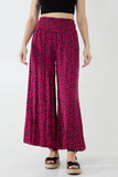 Leopard Print Ruched Waist Wide Leg Trousers For Women  - Dropwear